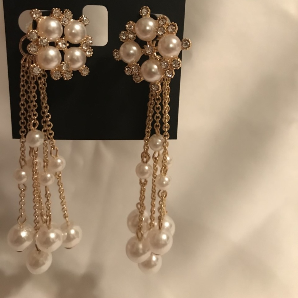 Gold-Tone Imitation Pearl Fringe Drop Earrings